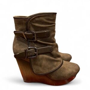 Brown Suede Wedge Ankle Boots